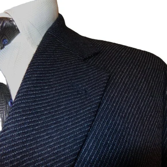 BOSS Hugo Boss Navy Gray Wool Sport Coat Blazer 40R Neiman Marcus